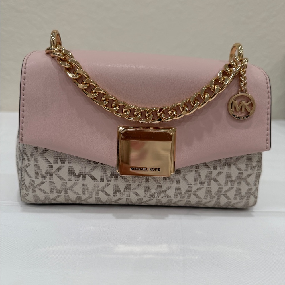 Michael Kors Pink and Gray Mini Bag with Gold Chain